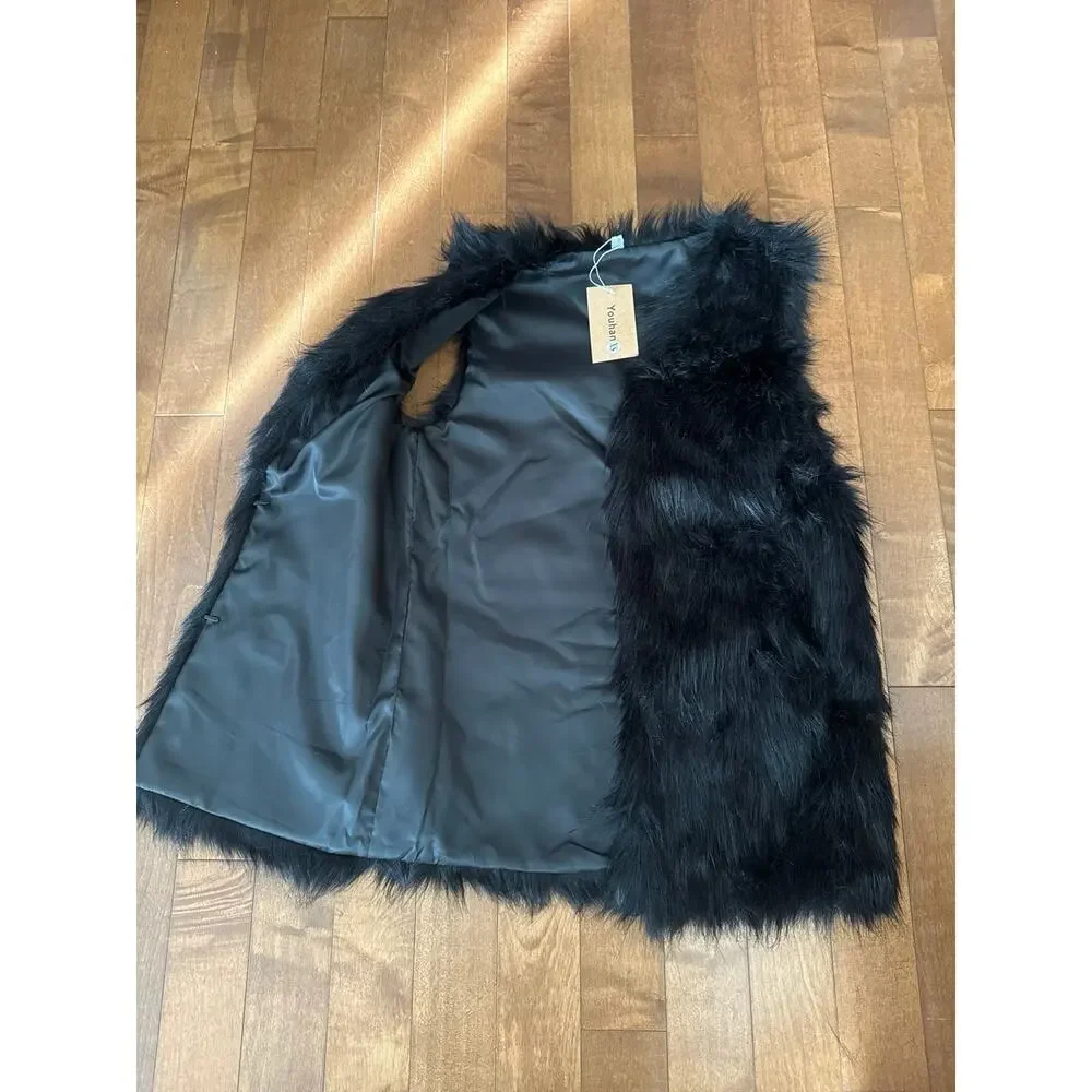 NWT Youhan Women's Faux Fur Vest Coat Sleeveless Jacket size xs